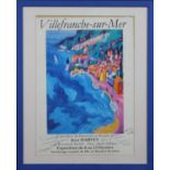 A framed and glazed Jean Harvey print, Villefranche-sur-Mer, signed and inscribed by the artist as a