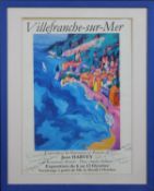 A framed and glazed Jean Harvey print, Villefranche-sur-Mer, signed and inscribed by the artist as a