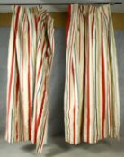 A pair of curtains in lined silk candy stripe material. H.215 W.88 W.140