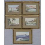 A set of five watercolours, Highland loch scenes, signed and dated R Senior, glazed in matching