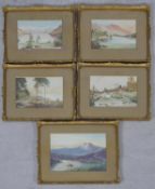 A set of five watercolours, Highland loch scenes, signed and dated R Senior, glazed in matching