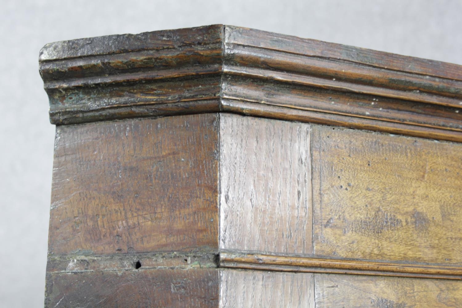 A Georgian country oak corner cupboard with panel door enclosing shaped shelves. H.117 W.81 D.41cm - Image 7 of 10