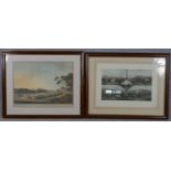 Two framed and glazed hand coloured prints. One of 'Lucknow Taken from the Opposite bank of the