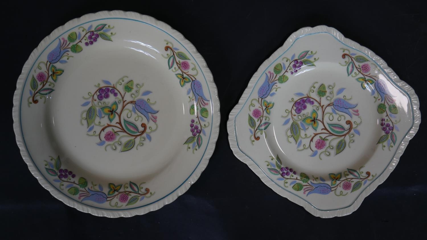 A complete six person New Hall, Hanley Staffordshire dinner service with pale blue accents and - Image 2 of 9