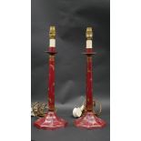 A pair of hand decorated toleware table lamps. H.47cm