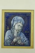 A framed and glazed watercolour with gilded highlights, a study of the Madonna, signed Gooday to the