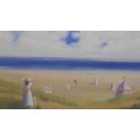 Miles Christopher Fairhurst (B.1955), oil on canvas, Victorian beach scene, signed. H.67.5 W.77.5cm