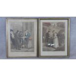 Two framed and glazed antique hand coloured engravings depicting village scenes. H.46 W.36cm
