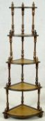 A Georgian style mahogany five tiered corner whatnot. H.140 W.54 D.36cm