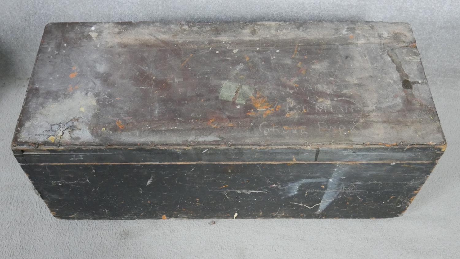 A 19th century painted travelling ships wright chest with rope handles and a Admiralty Pattern - Image 6 of 11