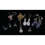 A collection of gold jewellery to include a pair of drop 9 ct gold Zircon earrings with certificate,