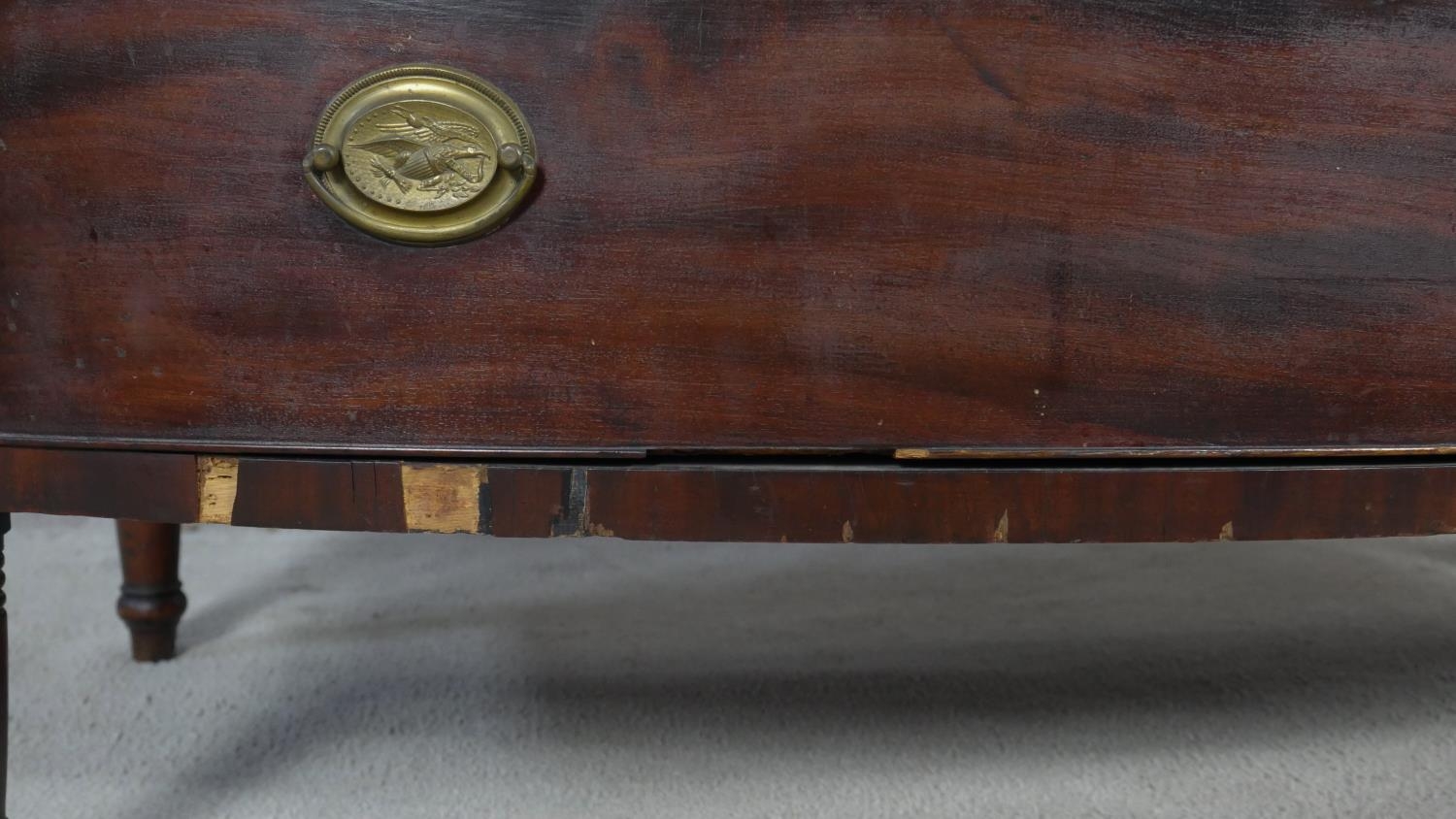 A 19th century mahogany bowfronted chest of four long drawers flanked by reeded pilasters on - Image 6 of 10
