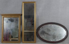 A C.1900 mahogany pier mirror with dentil cornice along with a gilt framed dressing mirror and an