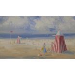 Miles Christopher Fairhurst (B.1955), oil on canvas, Victorian beach scene, monogrammed. H.57 W.67cm