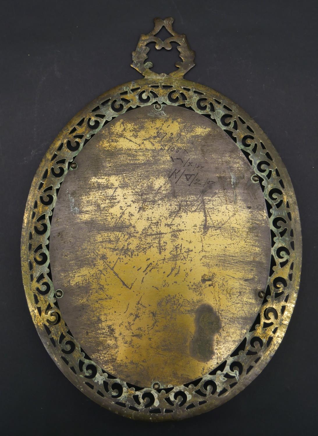 A late 19th century gilt metal twin branch girandole with bevelled plate in pierced floral frame. - Image 6 of 6