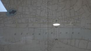 A framed and glazed antique architect's map showing 'The Plan of the Proposed Double Bridge and