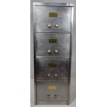 A vintage polished steel filing cabinet with twin brass handles and brass plate to each drawer. H.