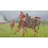 Andriy Yalansky (B.1959), framed oil on canvas, The Polo Match, signed with label to reverse. H.56.5