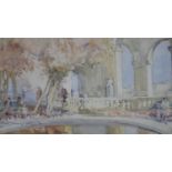 A framed and glazed watercolour, figures in a Mediterranean palace garden setting, signed Han