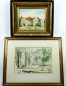 A watercolour of a park setting signed Olive Dring and another watercolour of a medieval manor