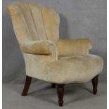 A 19th century style salon chair in scalloped velour upholstery on turned supports. H.103cm