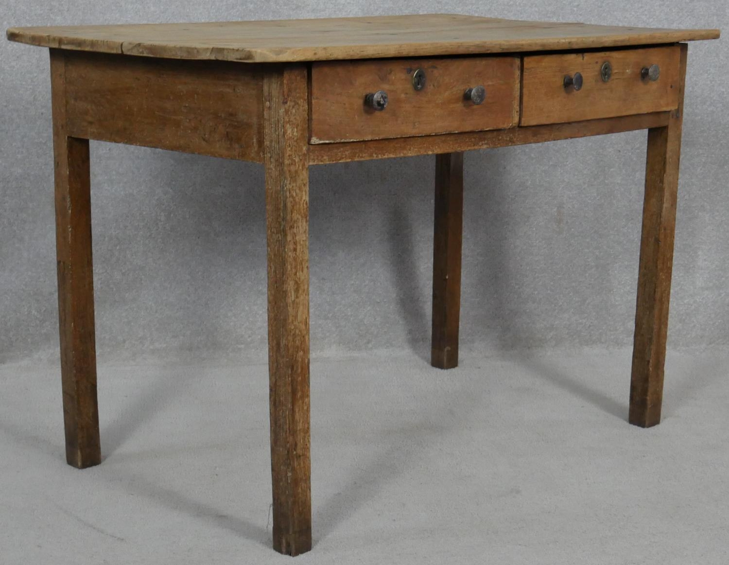 A 19th century fruitwood side table with a pair of frieze drawers on square section supports. H.77 - Image 3 of 3