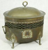 A late 19th century pierced and lidded brass coal bucket with it's original lift out zinc liner. H.