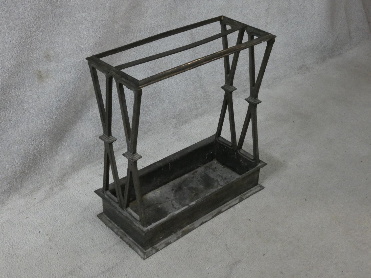 A vintage cast iron stick and umbrella stand with two long sections and lattice design ends. H.62 - Image 2 of 5