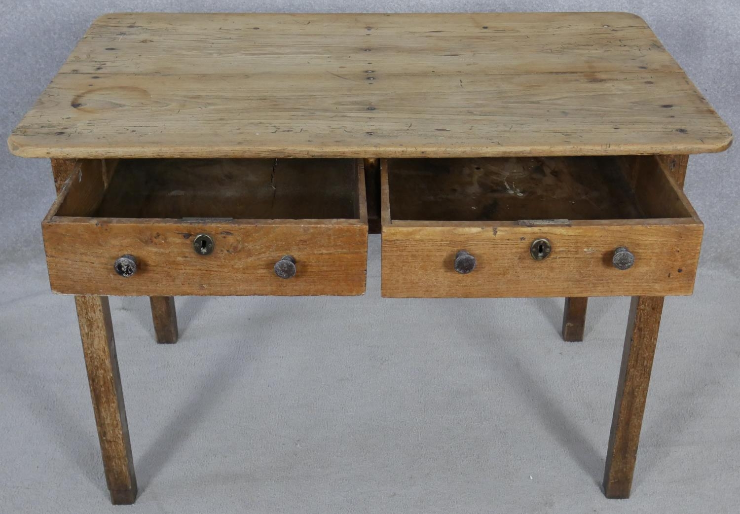 A 19th century fruitwood side table with a pair of frieze drawers on square section supports. H.77 - Image 2 of 3