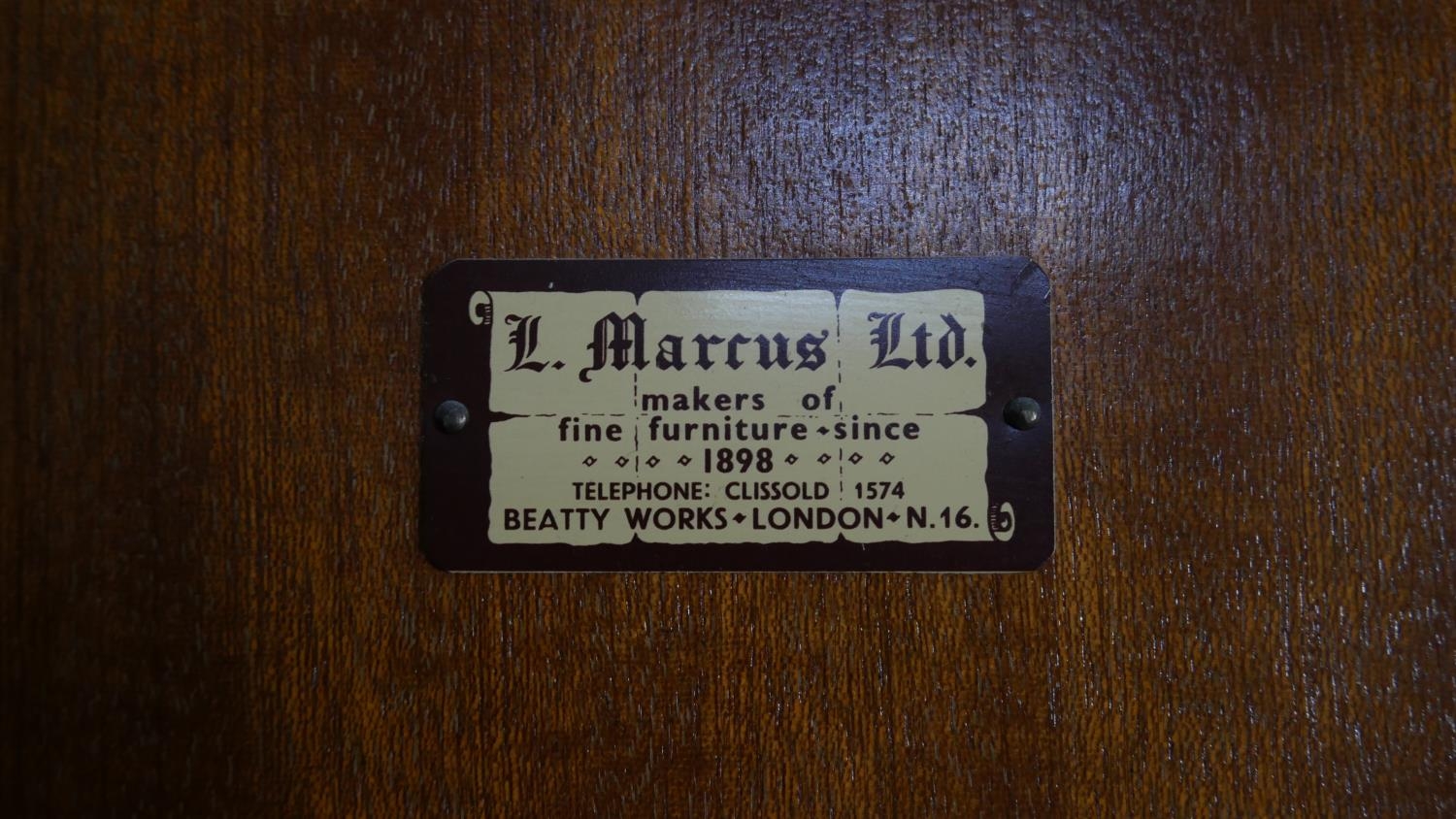 A mid century burr walnut gentleman's wardrobe fitted with interior glazed cabinet and labelled - Image 6 of 9