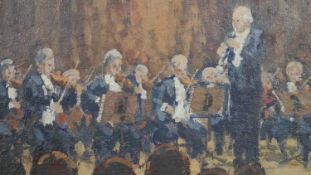 Ronald Morgan (B.1936), oil on board, Mozart Clarinet Concerto, signed with gallery label to the