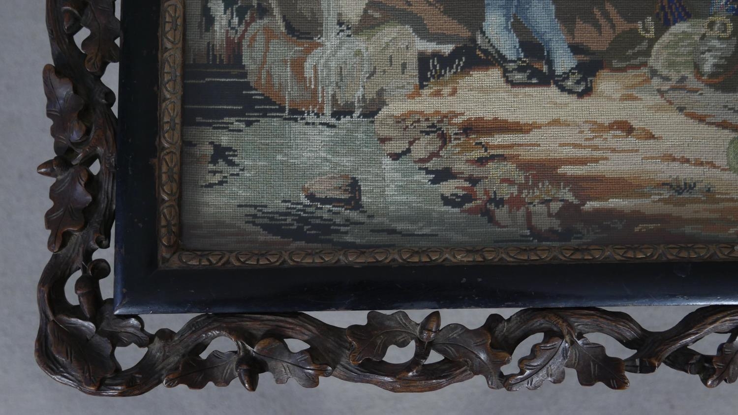 A Victorian carved and painted tilt top table with acorn and oak leaf detail and glazed inset - Image 4 of 6