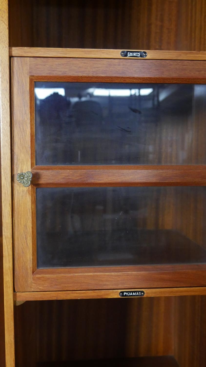 A mid century burr walnut gentleman's wardrobe fitted with interior glazed cabinet and labelled - Image 4 of 9