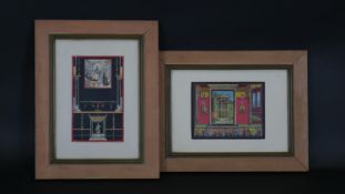 Two framed and glazed watercolours, Neoclassical interiors with figures, unsigned. H.41 W.31.5cm