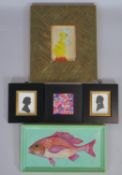 A collection of three contemporary framed oils on canvas and a pair of 19th century style