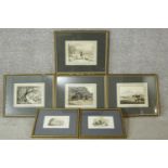 Six framed and glazed 19th century hand coloured engravings. Depicting 'A Siberian Exile shooting