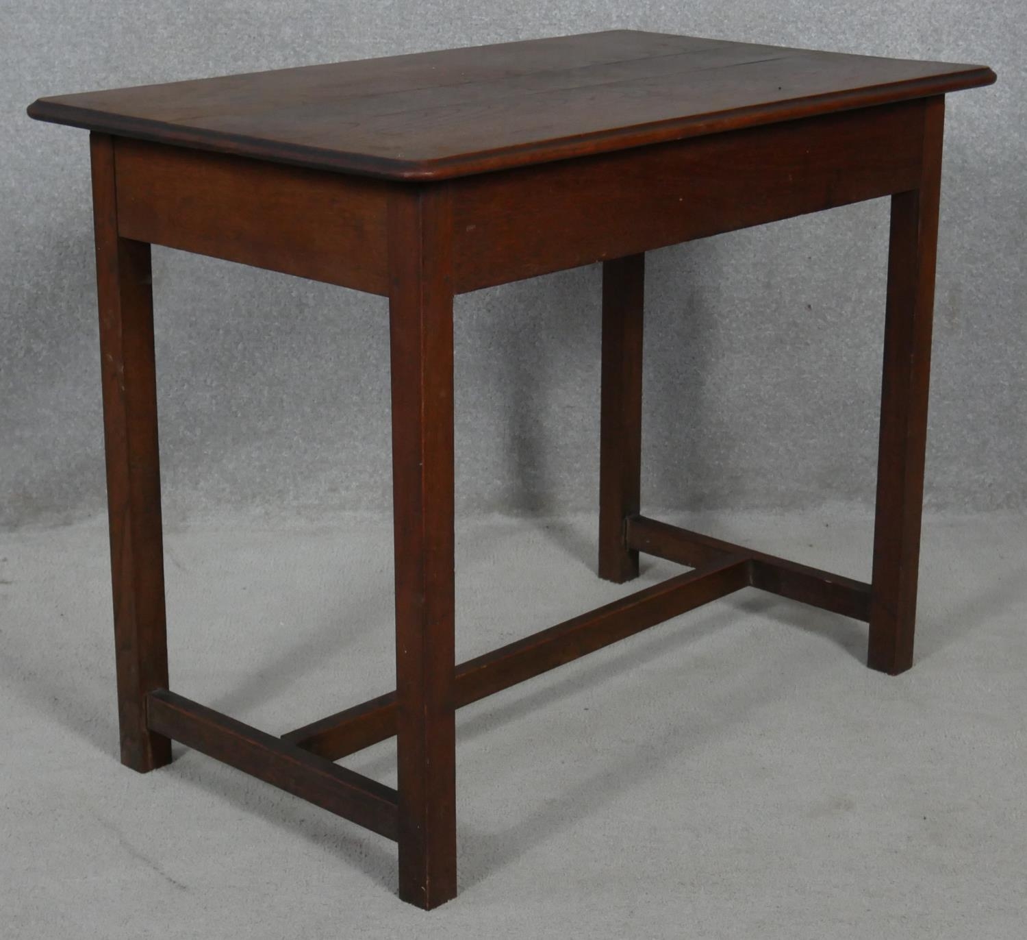 A late 19th century country oak side table with moulded top on square section stretchered - Image 2 of 3