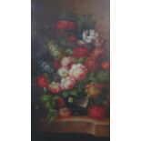 A Dutch school oil on canvas, still life flowers, indistinctly signed, ornate gilt framed. H.114 W.