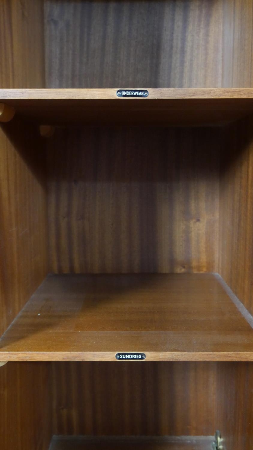 A mid century burr walnut gentleman's wardrobe fitted with interior glazed cabinet and labelled - Image 5 of 9