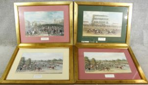 Four framed and glazed reproduction prints of scenes from Epsom races. H.57 W.75cm