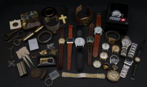 A miscellaneous collection of vintage and modern watches, jewellery, old coins etc.