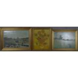 Three various gilt framed prints of French Impressionist works. H.59.5 W.79.5cm (Largest)