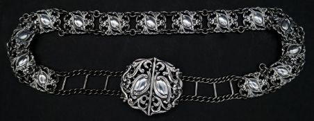 A sterling silver articulated adjustable nurse's belt hallmarked ESB for E S Barnsley & Co,