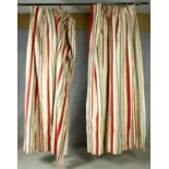 A pair of curtains in lined silk candy stripe material. H.215 W.88 W.140