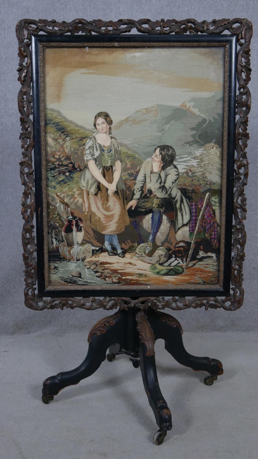 A Victorian carved and painted tilt top table with acorn and oak leaf detail and glazed inset - Image 2 of 6