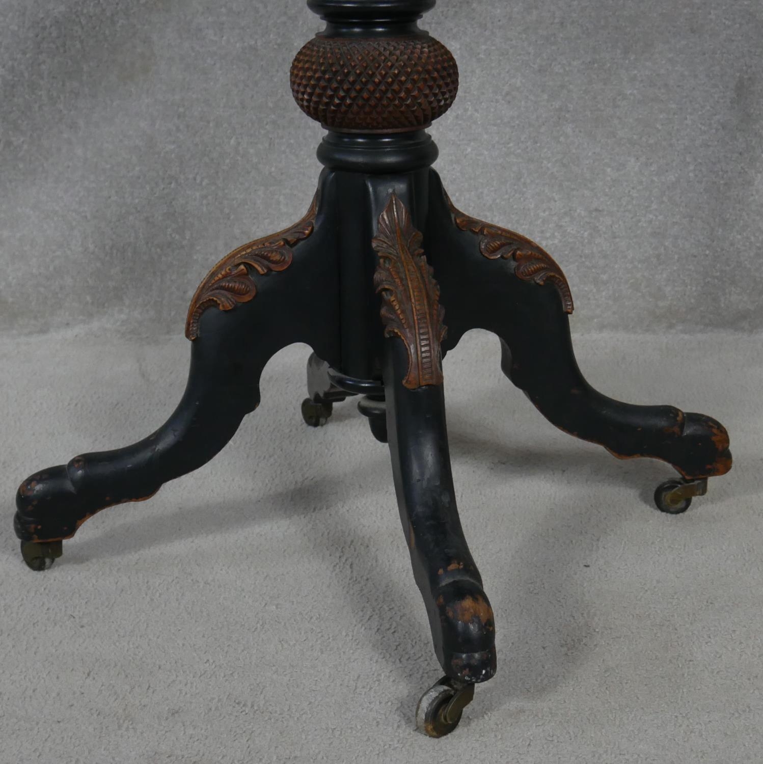 A Victorian carved and painted tilt top table with acorn and oak leaf detail and glazed inset - Image 3 of 6