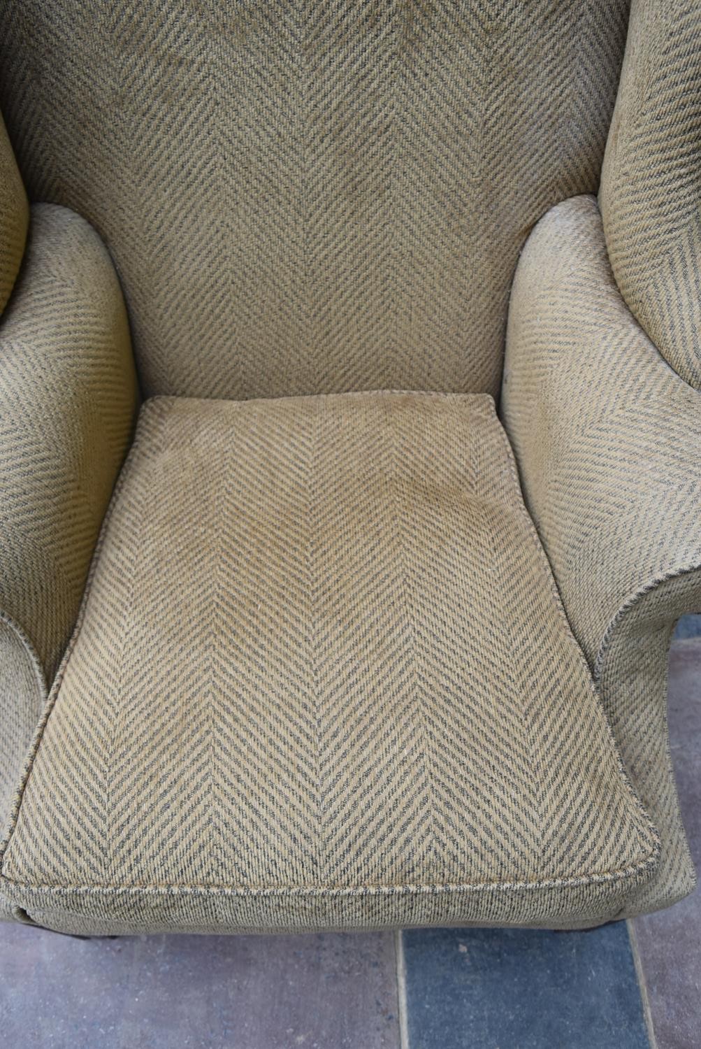 A Georgian style wingback armchair on square stretchered supports. H.109 W.82 D.84cm - Image 7 of 8