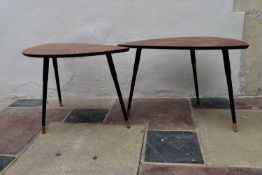 Two vintage style coffee tables with faux rosewood tops on dansette legs. H.55 W.77cm