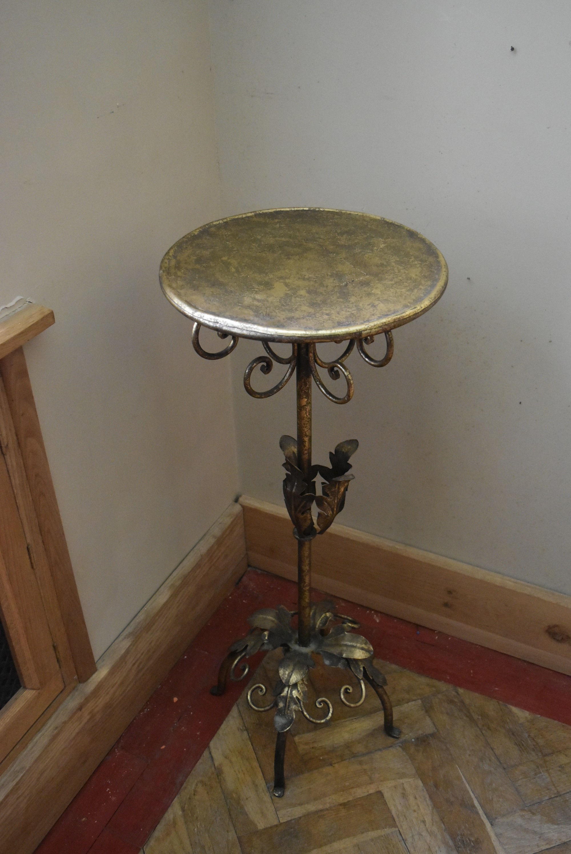A metal and bronzed jardinière stand on scrolling floral tripod base. H.90 Dia.36cm - Image 2 of 6