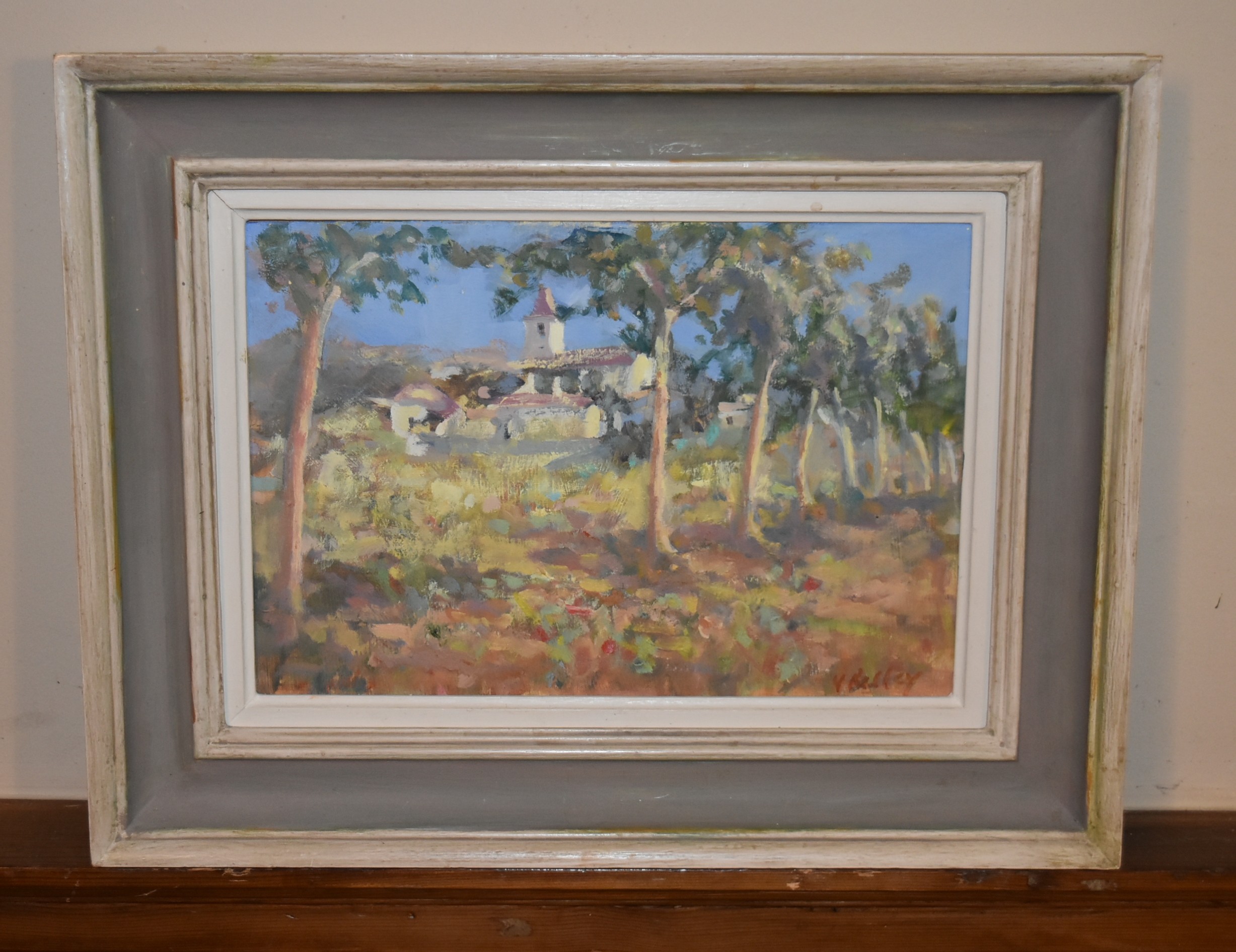 Virginia Ridley, a framed oil on board, Young Poplars, Beausac and an oil on board by the same - Image 2 of 6